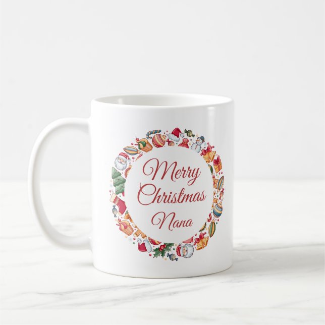 Caneca De Café Mínima Feliz Natal Wreath Nana Gift (Esquerda)