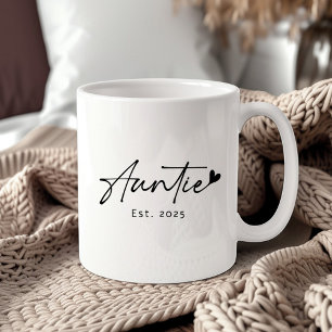 Caneca De Café Mínima tia Escrita Manuscrita no Ano Passado coraç