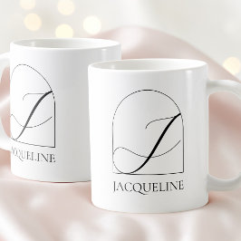 Caneca De Café Minimal Arch Black Script Initial J Name Monogram