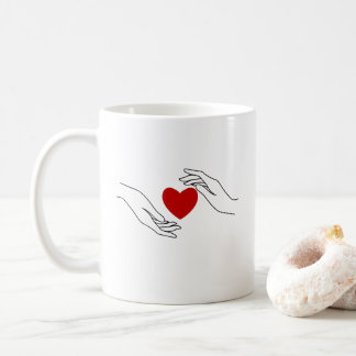 Caneca De Café Minimal Hands Offering Red Heart Love Art