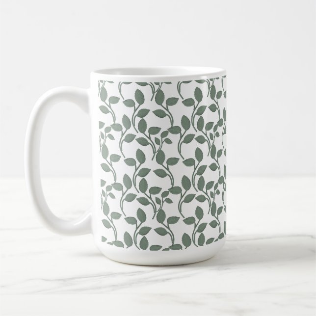 Caneca De Café Minimal Leaf Seamless Pattern | Elegant Botanical  (Esquerda)