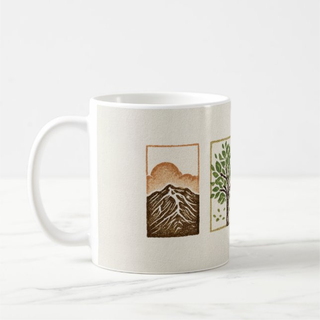 Caneca De Café Minimal Nature Set – Mountain & Tree Art (Esquerda)