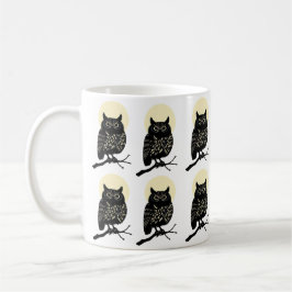 Caneca De Café Minimal Owl Mug Black And White Forest Animal Moon