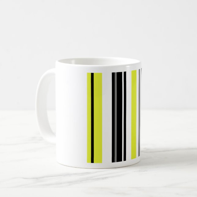Caneca De Café Minimalismo - Listras Negras Amarelas (Frente Esquerda)