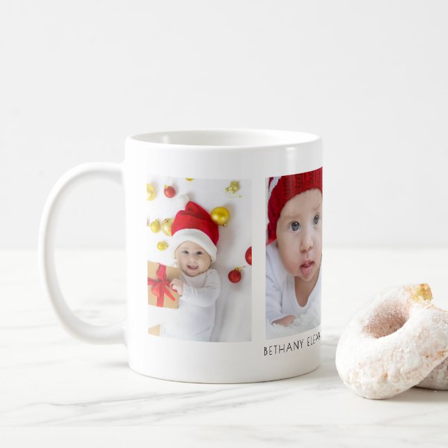 Caneca De Café Minimalist 4 Photos Baby Name and Year (Com Donut)