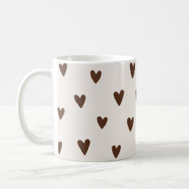 Caneca De Café Minimalist Brown Hearts Pattern | Aesthetic Neutra