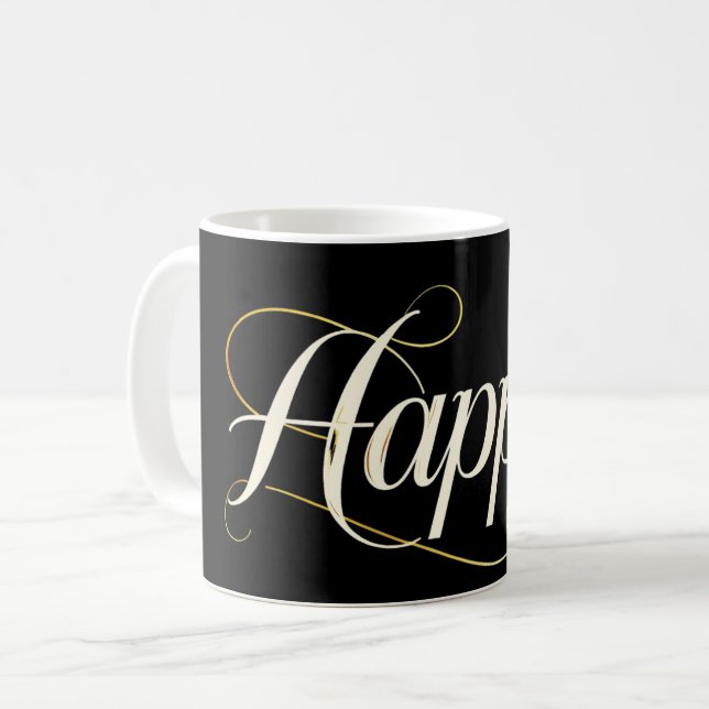 Caneca De Café Minimalist Elegant Gold Happy Typography - Classy  (Frente Esquerda)