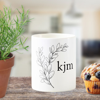Caneca De Café Minimalist Foliage Monogram 