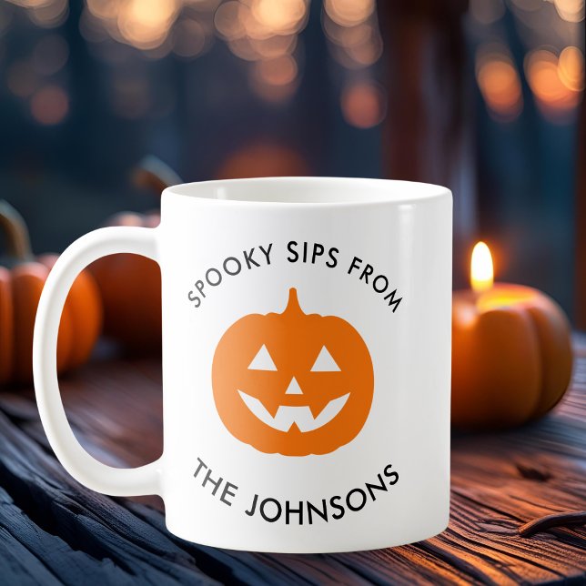 Caneca De Café Minimalist Halloween Spooky Sips – Personalized (Criador carregado)
