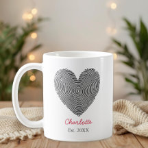 Minimalist Heart Fingerprint Personalized Name Mug
