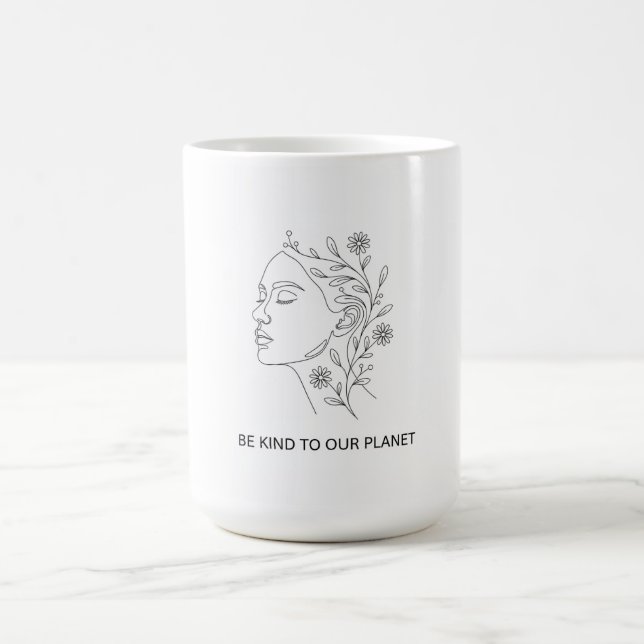 Caneca De Café Minimalist Line Art Face Be Kind Eco Friendly Coff (Centro)