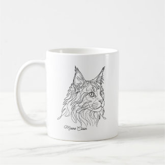 Caneca De Café Minimalist Maine Coon Line Drawing Custom Pet Name