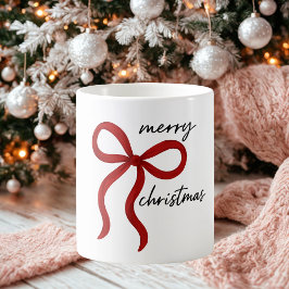 Caneca De Café Minimalist Red Ribbon Bow Merry Christmas 