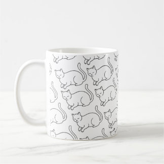 Caneca De Café Minimalist Sleepy Cat Pattern Mug | Hand-Drawn Cer