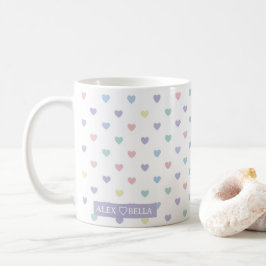Caneca De Café Minimalist Soft Pastel Heart Pattern Couple Name