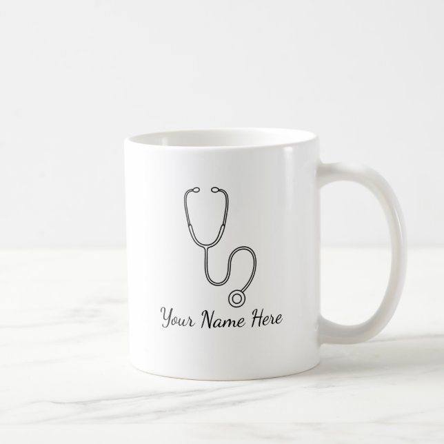 Caneca De Café Minimalist Stethoscope Line Art Personalized Mug (Direita)