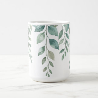 Caneca De Café Minimalist Watercolor Eucalyptus Cascading Monogra