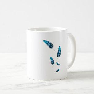 Caneca De Café Minimalista Azul Marinho e Verde Água Penas Caindo