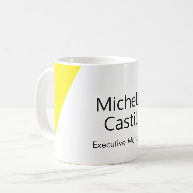 Caneca De Café Minimalista Branco Simples Amarelo Brilhante (Frente Esquerda)