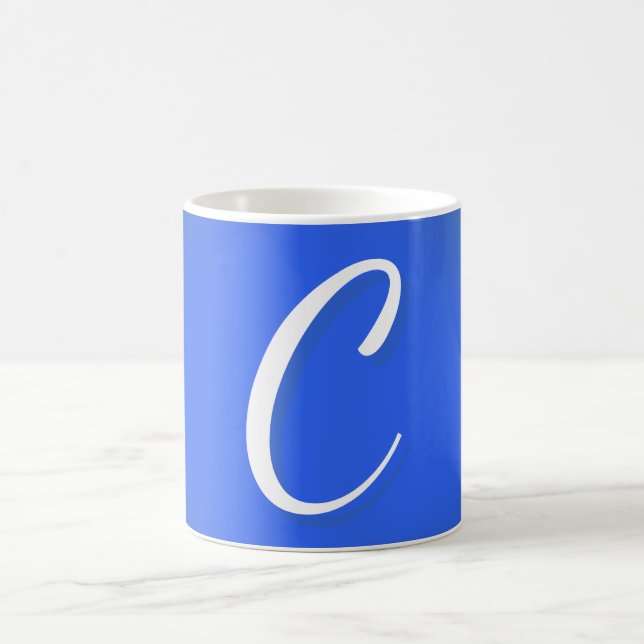 Caneca De Café Minimalista Elegante Profissional Monogramada Azul (Centro)