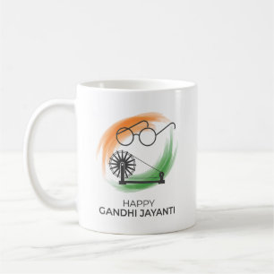 Caneca de Café Minimalista Feliz Gandhi Jayanti