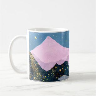 Caneca De Café Minimalista Lua Estrelas Montanha Vale Celestial