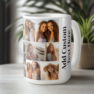 Caneca De Café Minimalista Moderna Branca com Colagem de 12 Fotos