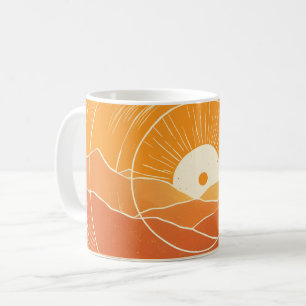 Caneca De Café Minimalista Montanha Oceano Retro Pôr do Sol Zen