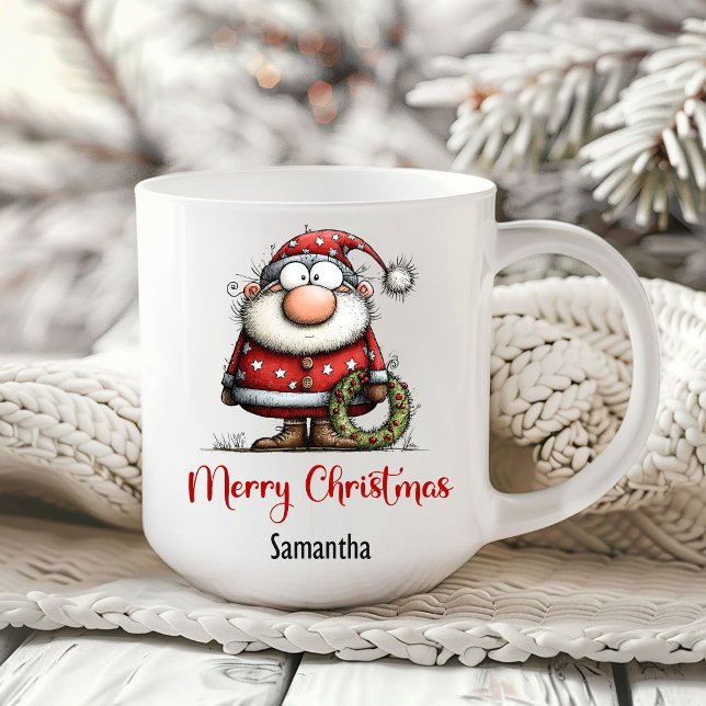 Caneca de Café Minimalista Papai Noel Divertido e  (Funny Whimsical Santa Claus Minimalist Coffee Mug)