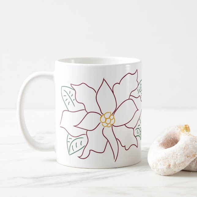 Caneca De Café Mínimo de Poinsettia Linha de Desenho (Com Donut)