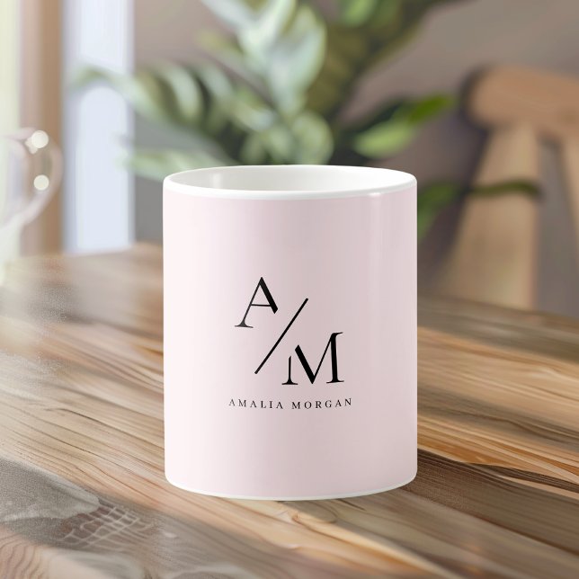 Caneca De Café Mínimo Pink Pastel Inicial e Personalizado (Criador carregado)