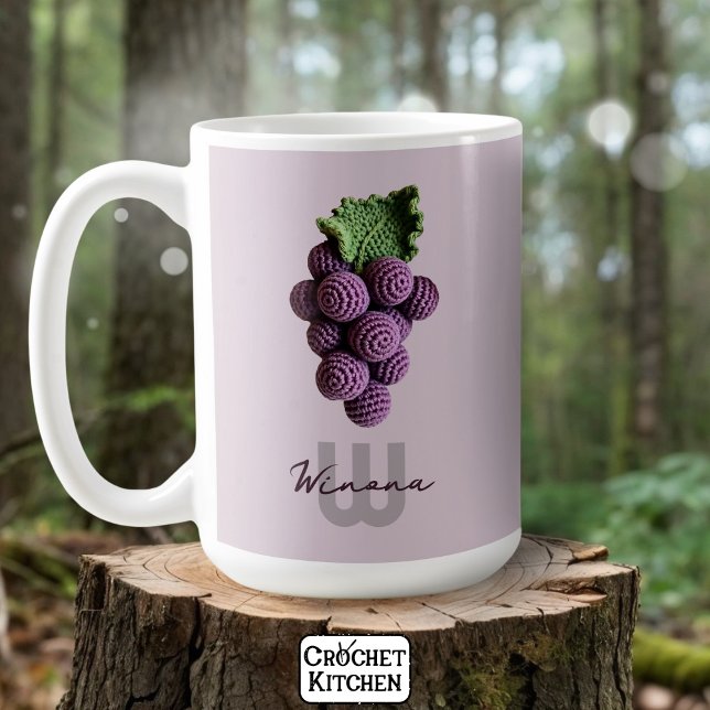 Caneca De Café Mínimo Roxo Vovó Chic Crochet Nome (Criador carregado)