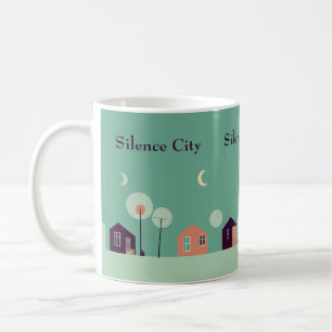 Caneca De Café Mínimo Silêncio Cidade Noite Verde Suave Colorida