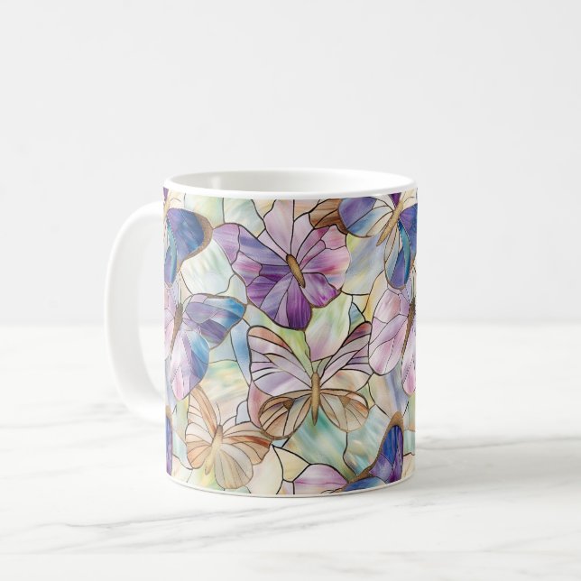 Caneca De Café Mint Aqua Blue Purple Butflies (Frente Esquerda)