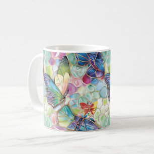 Caneca De Café Mint Aqua Purple Pink Butflies