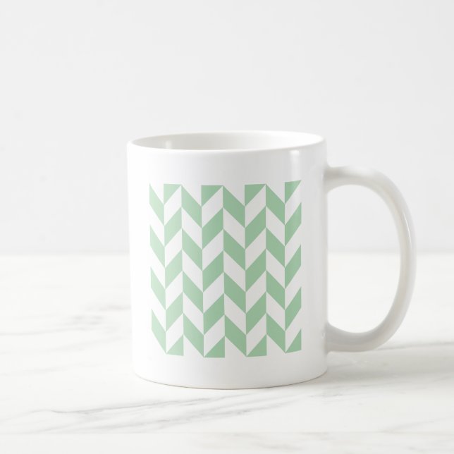 Caneca De Café Mint Green Herringbone Pattern (Direita)