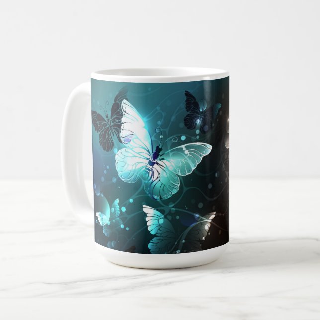 Caneca De Café Mint Night Butterflies (Frente Esquerda)