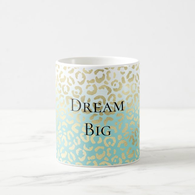 Caneca De Café Mint Watercolor Ombre Glam Dourado Leopardo (Centro)