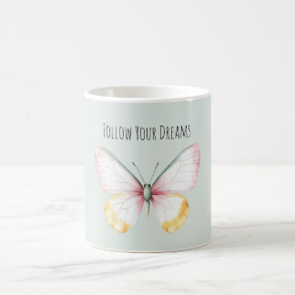 Caneca De Café Mint White Yellow Pink Teal Butterfly