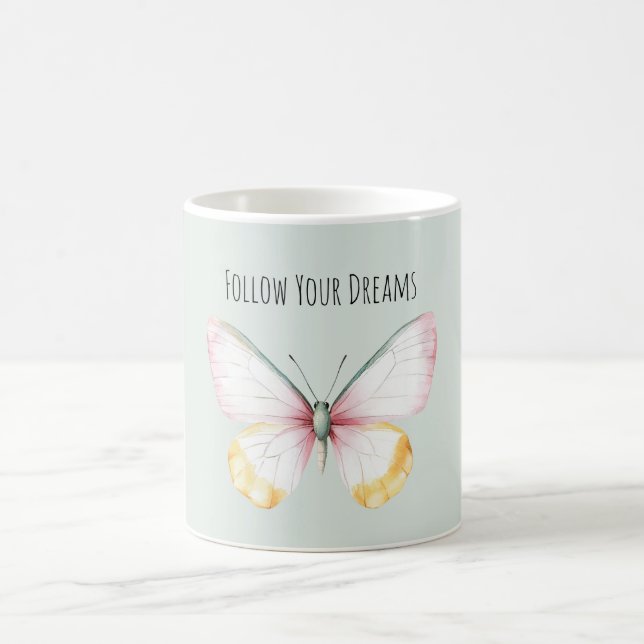 Caneca De Café Mint White Yellow Pink Teal Butterfly (Centro)