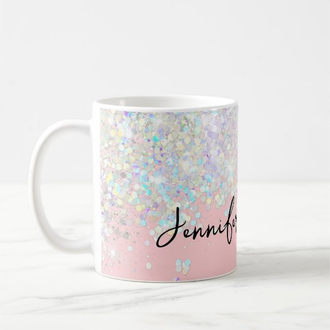 Caneca De Café Minúscula Holográfica Brilhante Escamoteada Rosa G (Esquerda)