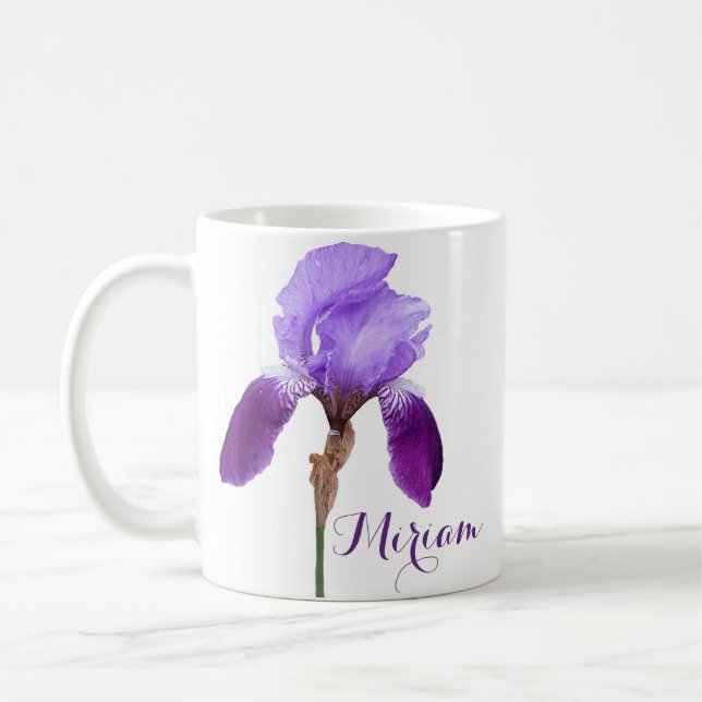 Caneca De Café Miriam personalizável nome bonito flor da íris rox (Esquerda)