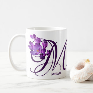 Caneca De Café Míriam personalizável nome monograma de flores rox