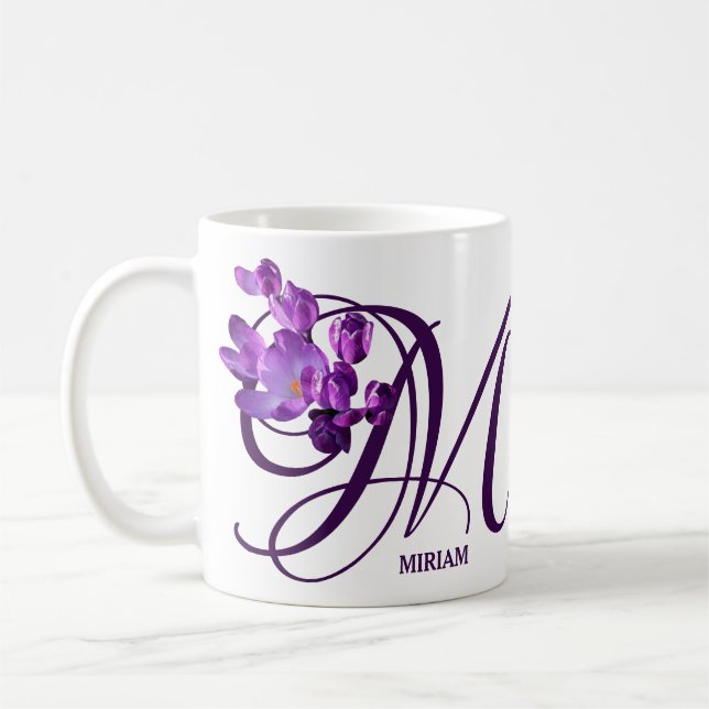 Caneca De Café Míriam personalizável nome monograma de flores rox (Esquerda)