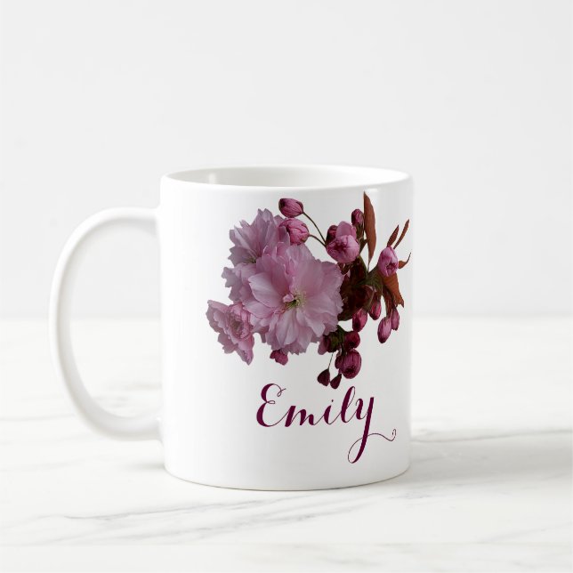 Caneca De Café Miriam personalizável nome rosa rosa-flores boho (Esquerda)