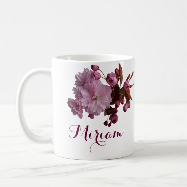 Caneca De Café Miriam personalizável nome rosa rosa-flores boho (Esquerda)
