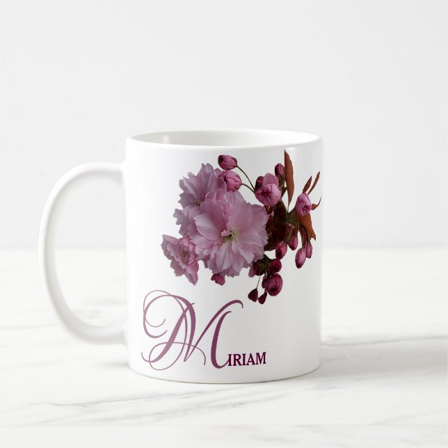 Caneca De Café Miriam personalizável nome rosa rosa-flores boho (Esquerda)