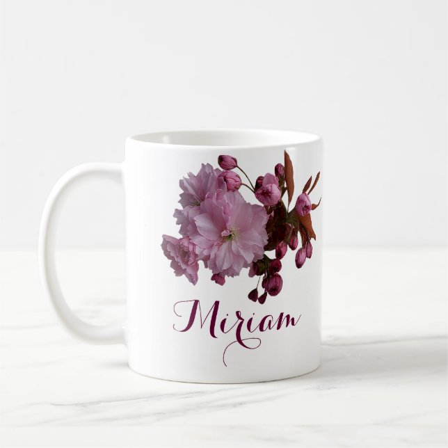 Caneca De Café Miriam personalizável nome rosa rosa-flores boho (Esquerda)