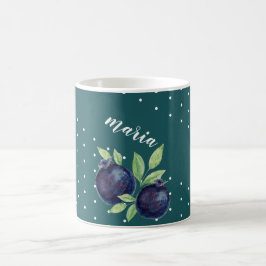 Caneca De Café Mirtilos Azuis Aquarela Pintado à Mão