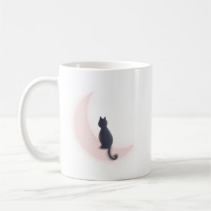 Caneca De Café Mistério Minimalista Canto Crescente Lua Rosa Gato